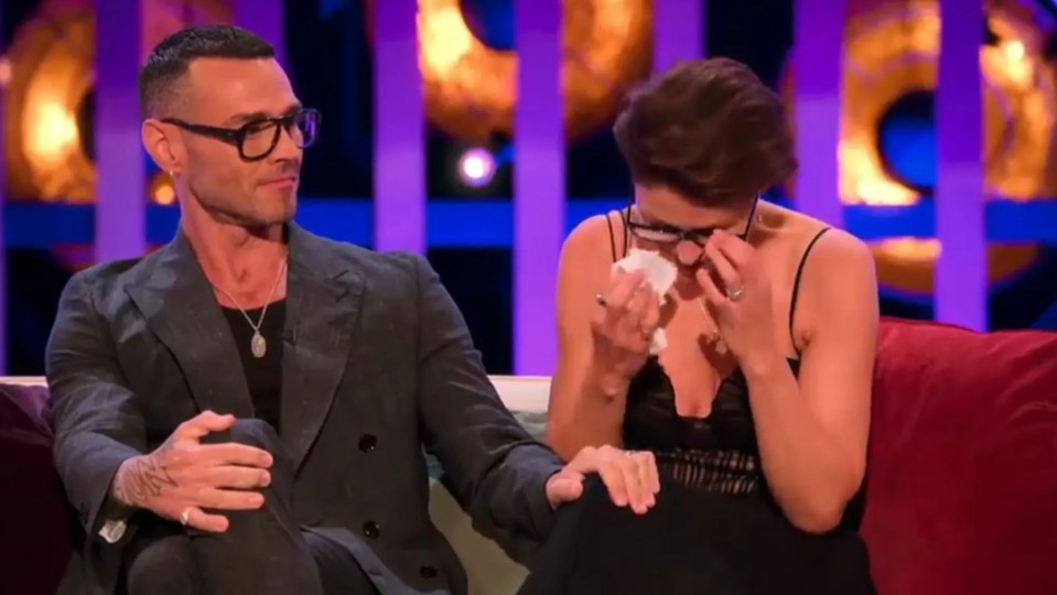 An image collage containing 1 images, Image 1 shows Emma Willis crying on the Love Is Blind UK reunion