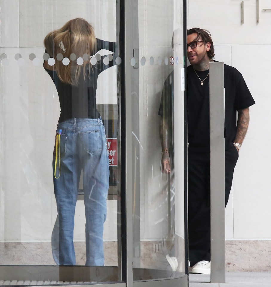 Pete Wicks and Olivia Attwood outside a recording studio in London.