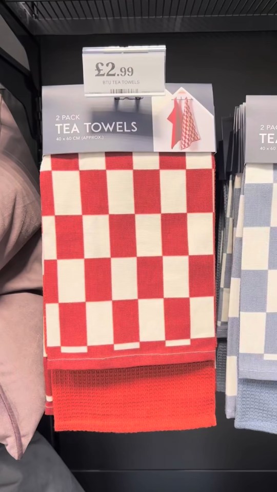 Two-pack of red and white checkered tea towels, £2.99.