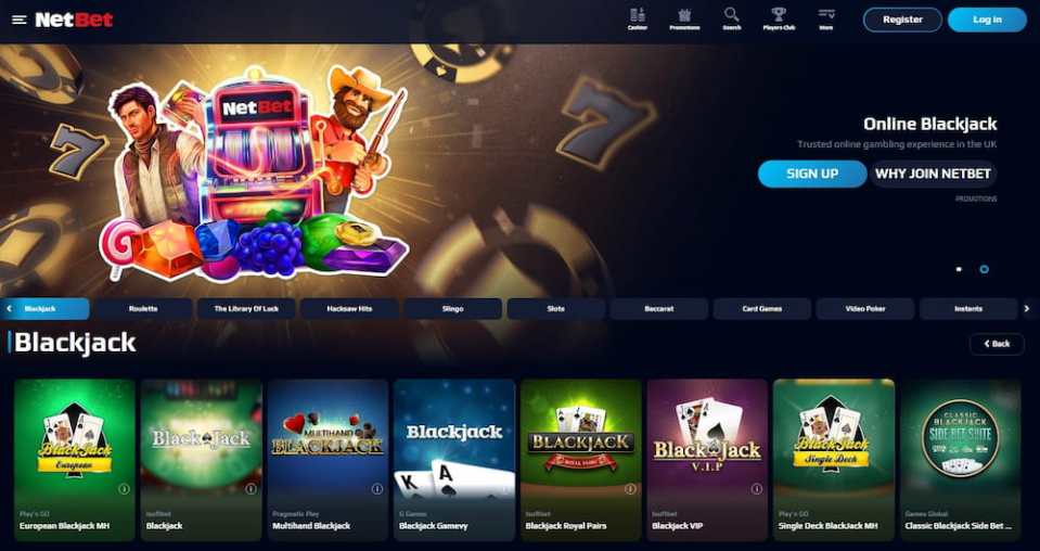 NetBet online blackjack game options.