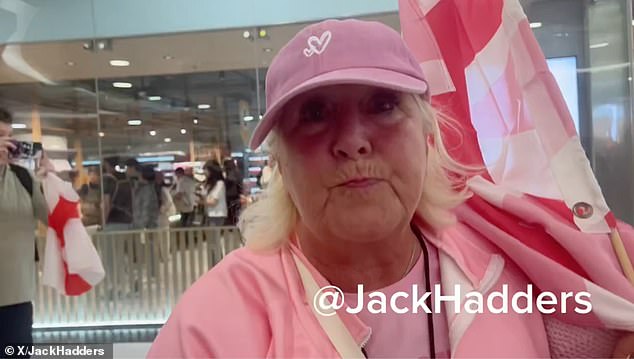 Lorraine (pictured) a member of the Pink Ladies group, who are protesting for the Britannia Hotel received the brunt of the pepper spray