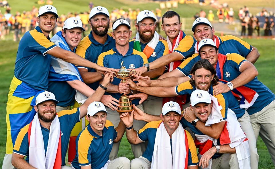 Team Europe celebrating their Ryder Cup victory.