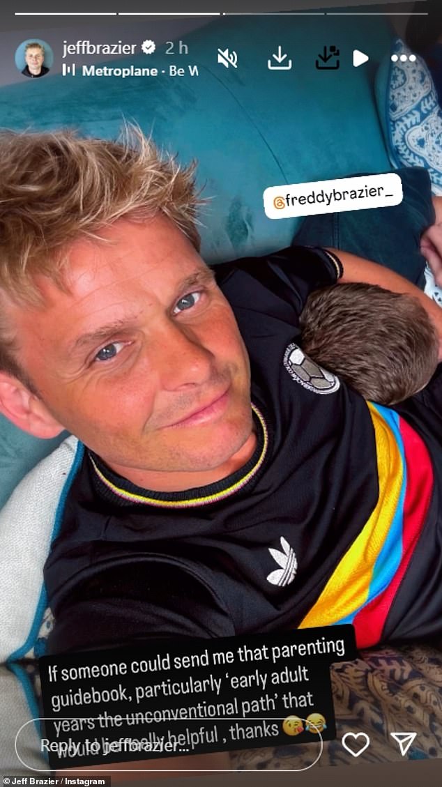 Jeff appeared to address the news on Sunday with a selfie of him with his youngest, as he begged fans for a 'parenting guidebook' on 'unconventional early adult years'