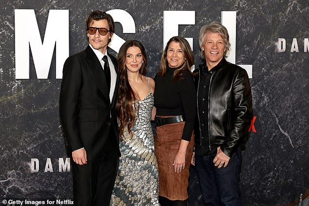 Bongiovi and Brown are pictured with rock icon dad Jon Bon Jovi and mom Dorothea Hurley in 2024