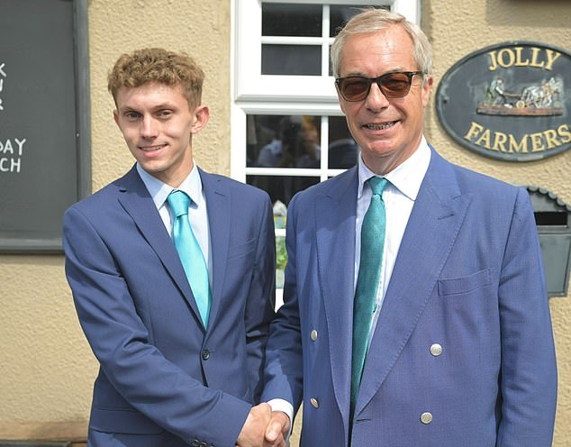 Pictured: Joseph Boam with Reform UK leader Nigel Farage. A spokesperson for Leicestershire Police told Leicestershire Live that officers are now assessing whether the incident involving Mr Boam could constitute being treated under electoral malpractice laws