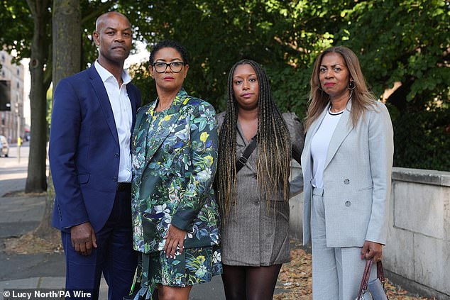 Linda with Kennedi's sister Danielle, second right, and family members Leon and Susan Westcarr outside Inner London Crown Court in August