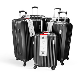 Five-piece black luggage set.
