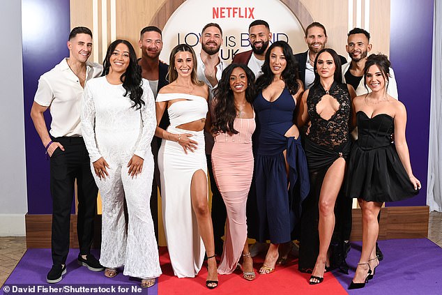 The cast of Love is Blind season one including Nicole Stevens (front centre)