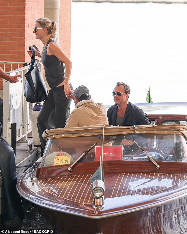 Jude was pictured on the taxi boat