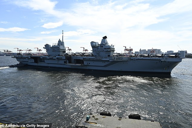 Aircraft carrier HMS Prince of Wales is pictured departing Tokyo on Tuesday, September 2