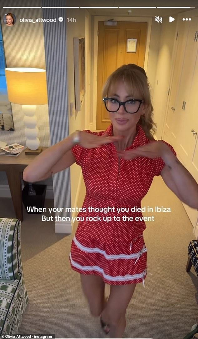 She poked fun at the drama with a new Insta post on Monday night, with a video captioned 'when your mates thought you died in Ibiza. But then you rock up to the event'