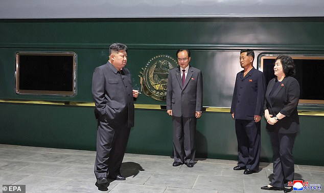Kim preparing to leave for the parade on his slow-moving private train, which is said to be able to accommodate his huge entourage. He is expected to hold talks with both Xi and Putin