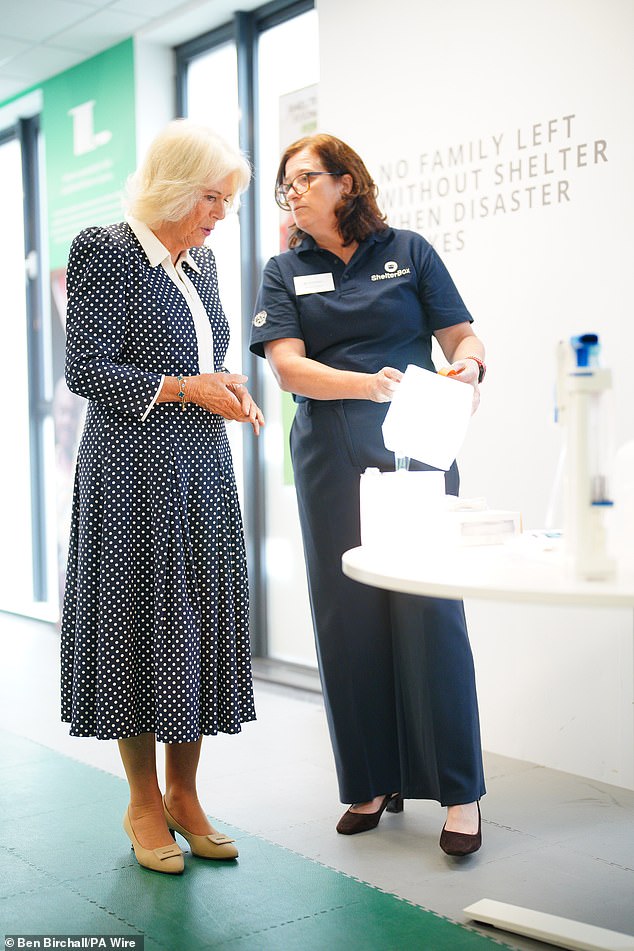 The Queen paid a visit to the headquarters of ShelterBox, a disaster relief charity, to meet with staff and volunteers as the organisation marked its 25th anniversary