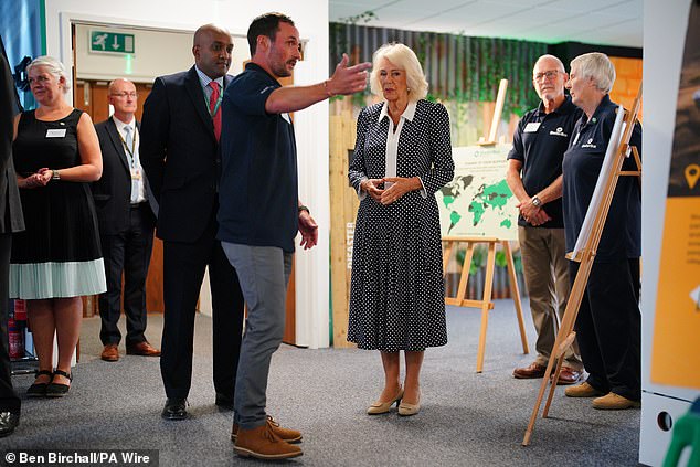 The royal oozed sophistication in a polka dot gown, which featured a chic white collar, and she completed the look with beige kitten heels
