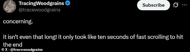 Another commenter said that it only took about 'ten seconds of fast scrolling' to reach the end of the list