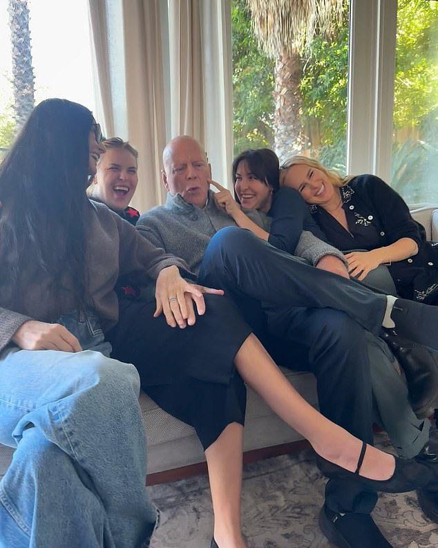 Willis is pictured with family in a post shared by ex-wife Demi Moore for his 70th birthday in March