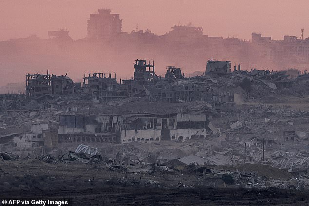 Destroyed buildings are pictured in the Gaza Strip from a position across the border with the Palestinian territory in southern Israel on September 2, 2025