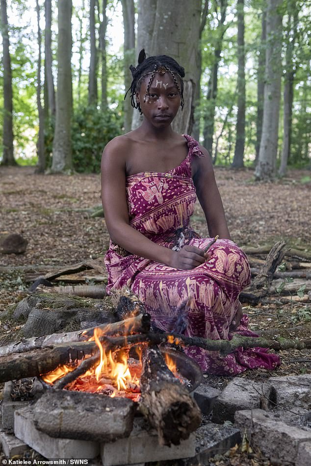 Pictured is the 'king's' handmaiden, Asnat - an American named Kaura Taylor, 21