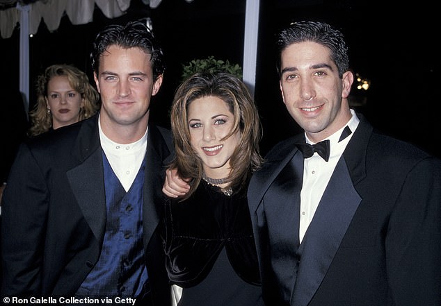 The star has always been known for her bombshell looks - pictured 1995 with Friends co-stars Matthew Perry and David Schwimmer