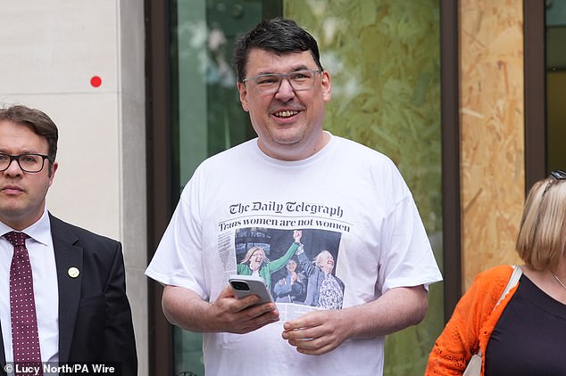 Father Ted co-creator Graham Linehan speaks to the media outside Westminster Magistrates' Court on May 12, where he pleaded not guilty to harassing a transgender woman and damaging her phone