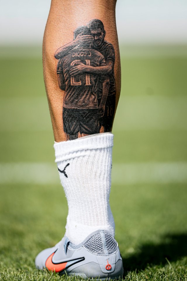 Ruben Neves' leg tattoo of Diogo Jota.