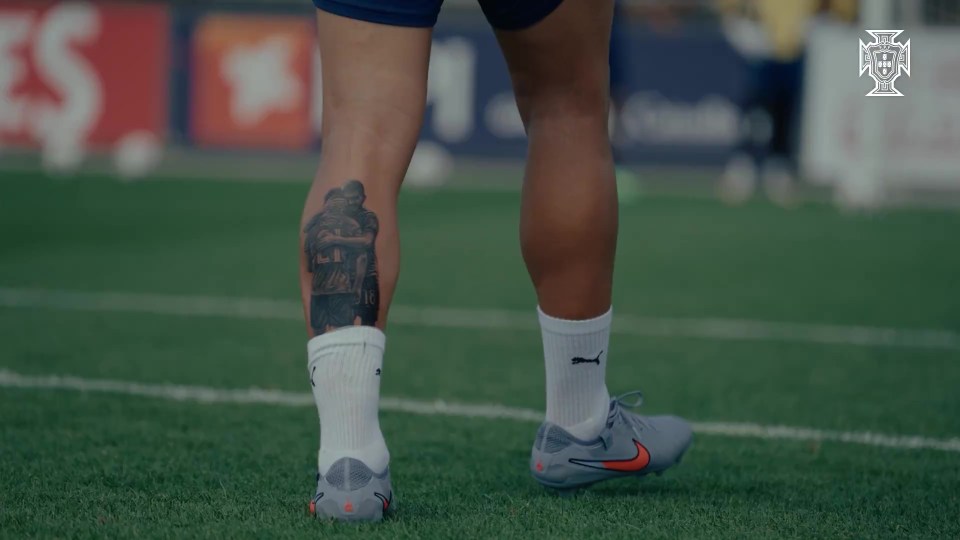Ruben Neves' leg tattoo of Diogo Jota.