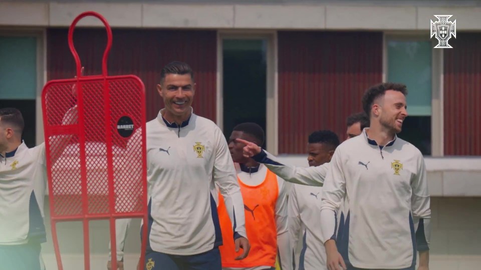 Portuguese soccer players at practice.