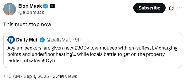 Responding to the Mail's article on the townhouses, he wrote: 'This must stop now' (above: his tweet)