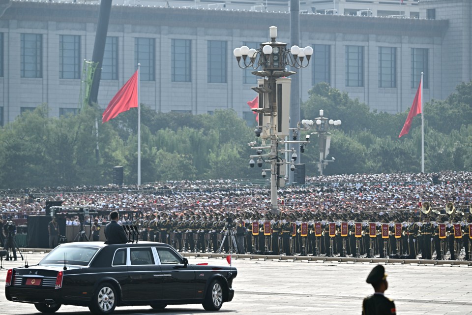 President Xi Jinping at a military parade in Tiananmen Square.
