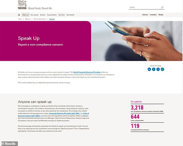 The Swiss-based company encourages employees to report any 'non-compliance concerns' to its Speak Up hotline