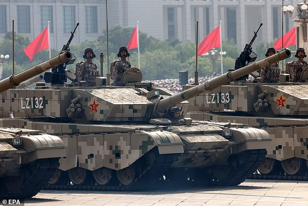 Heavy armour joined the procession to mark the end of the Second Sino-Japanese War