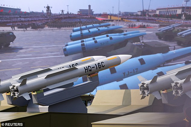Rows of HQ-16C missiles on show before the crowds on Wednesday