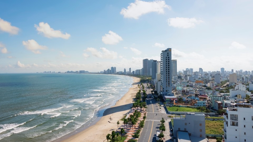 Aerial view of My Khe Beach and Da Nang, Vietnam.