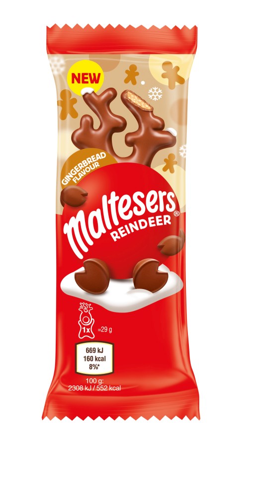 Maltesers Reindeer gingerbread chocolate candy package.