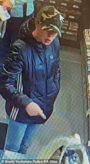 CCTV footage shows Victoria Taylor, 34, inside a BP garage wearing a camo hat and a Adidas coat