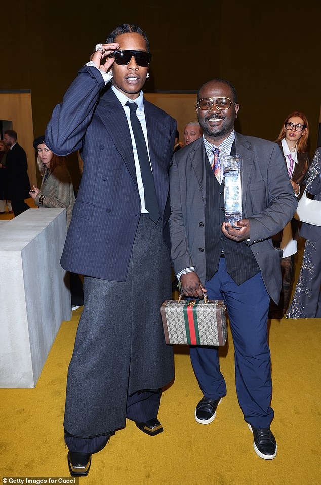 A$AP Rocky and a guest are seen at the Gucci show during Milan Fashion Week in 2023