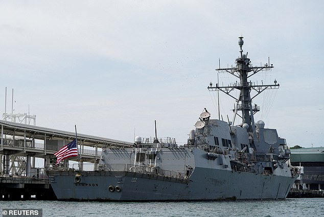 The USS Sampson was docked near the entrance of the Panama Canal over the weekend amid a large buildup of U.S. naval forces in the southern Caribbean