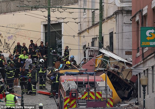 Footage from the site showed the tram-like funicular, which carries people up and down a hillside in the Portuguese capital, practically destroyed and emergency workers pulling people out of the wreckage