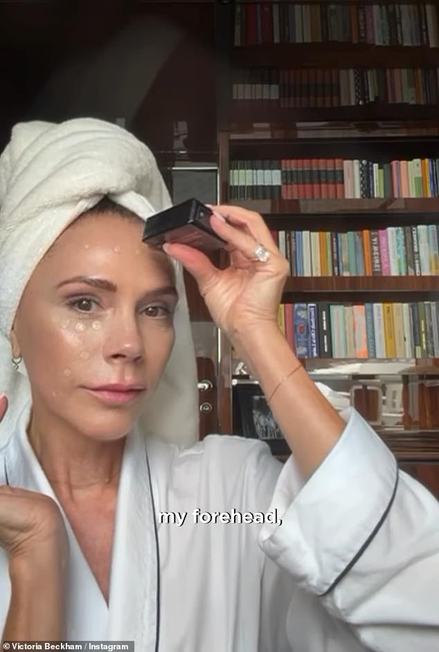 The fashion mogul, 51, revealed she likes a 'natural' look with makeup and has always 'struggled with my skin' so is 'careful' what products she uses