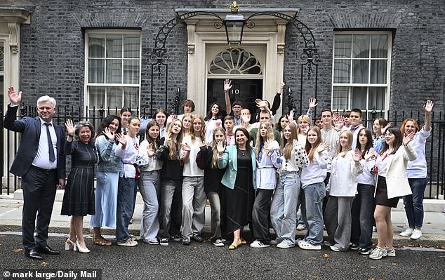 The Ukrainian children and their teachers were in high spirits after being invited to Downing Street for a brief tour in which they bumped into the Prime Minister on the stairs