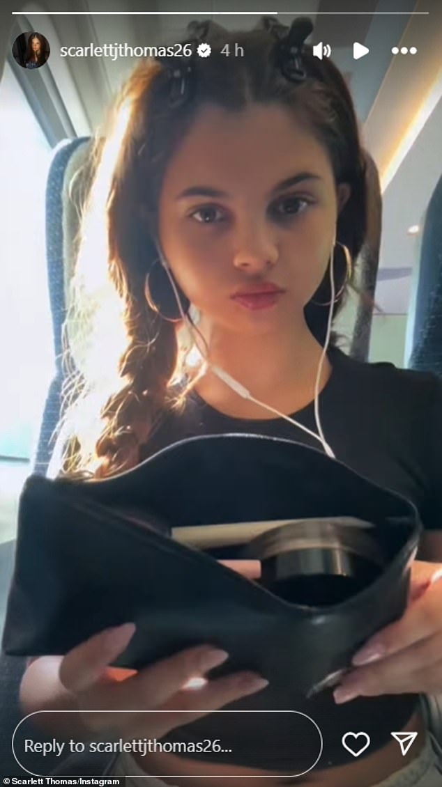 The daughter of Ryan Thomas and Tina O'Brien , 16, who recently revealed she skipped taking her GCSEs, looked in good spirits as she headed to work on the train