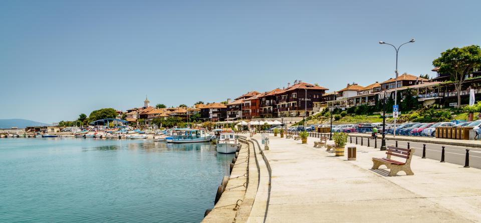 Promenade along the Black Sea coast in Nessebar, Bulgaria.