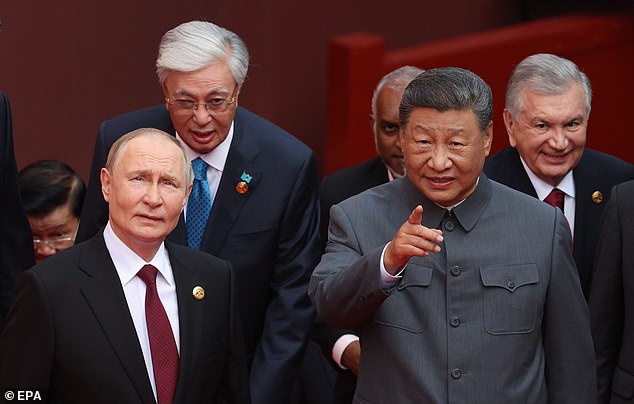 Russian President Vladimir Putin, Kazakh President Kassym-Jomart Tokayev, Chinese President Xi Jinping and Uzbek President Shavkat Mirziyoyev
