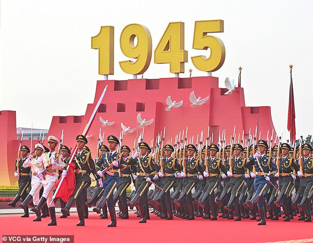 Troops make preparations before a military parade at Tian'anmen Square on September 3, 2025