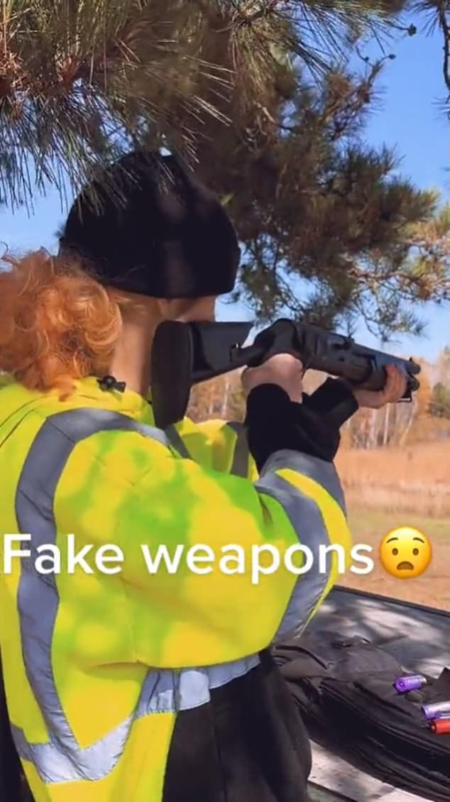 The footage was captioned 'fake weapons'
