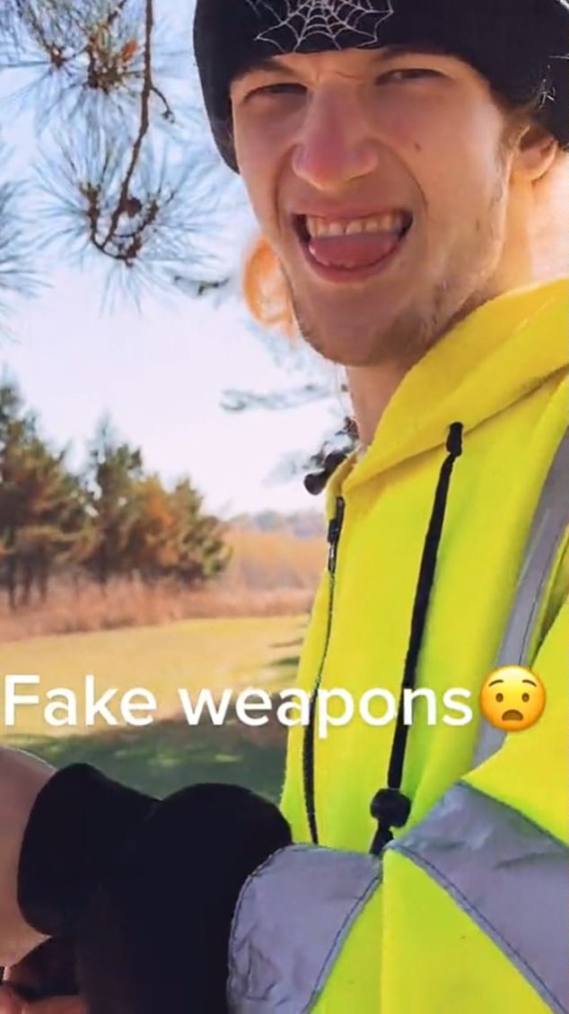 Footage also shows Westman grinning while handling a 'fake' shotgun on a camping trip the couple took together