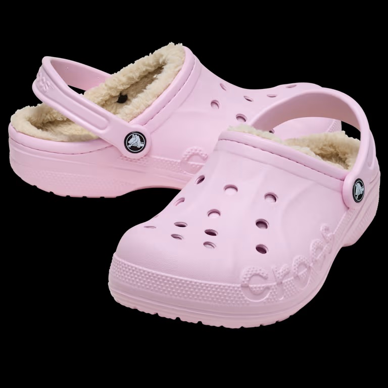 Pink fleece-lined Crocs.