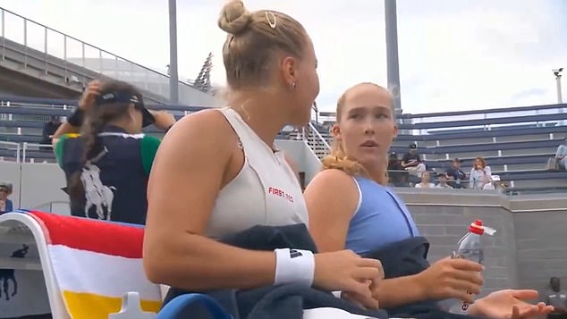 After the interaction, the Russian appeared bemused and turned to her teammate in shock