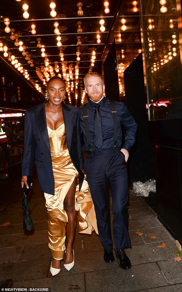 Nadiya's Strictly co-star Neil Jones was also spotted leaving the premiere on Wednesday evening, looking dapper in a navy suit, though showed he was the perfect gentleman by giving his jacket to partner Chyna Mills