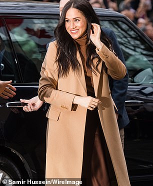 Meghan stepped out of the car in 2020 in the same colour hues
